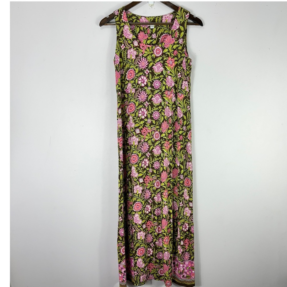 J Jill Maxi Dress XS Floral Brown Pink Boho Forest Fairy Cottagecore Earthy‎